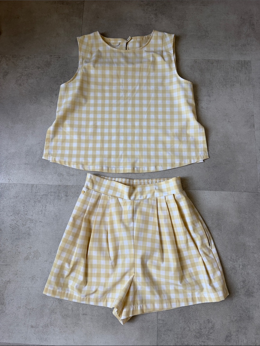 Vintage Yellow and White Gingham Two-Piece Jumpsuit-Inspired Set